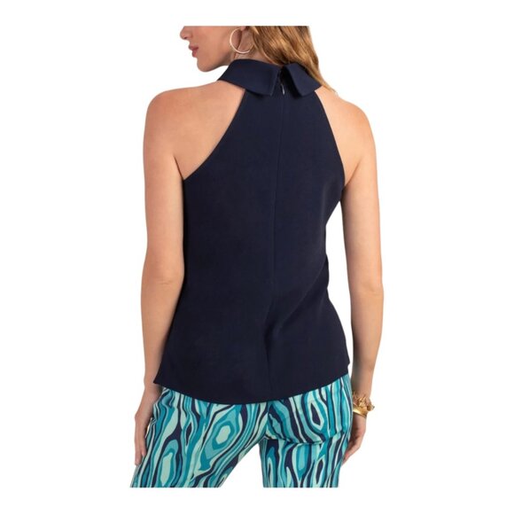 Trina Turk XS Indigo Navy Ikepono Sleeveless Mock Neck Racerback Top - Picture 2 of 7